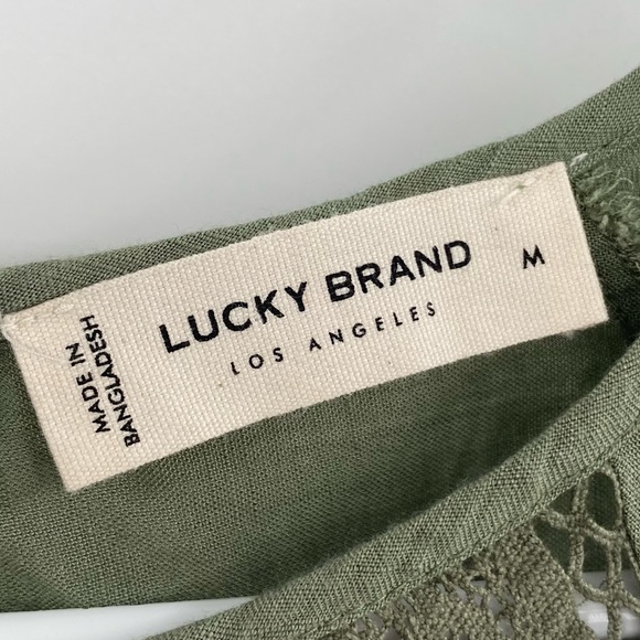 LUCKY BRAND I Top Blouse Eyelet Olive Green Medium - Picture 7 of 16